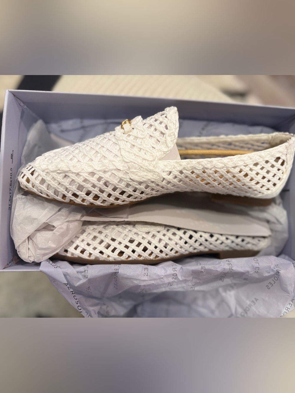 NWT Aerosoles White Hour Raffia Loafers Woven Flats Shoes Gold Buckle Size 12 - Picture 3 of 10